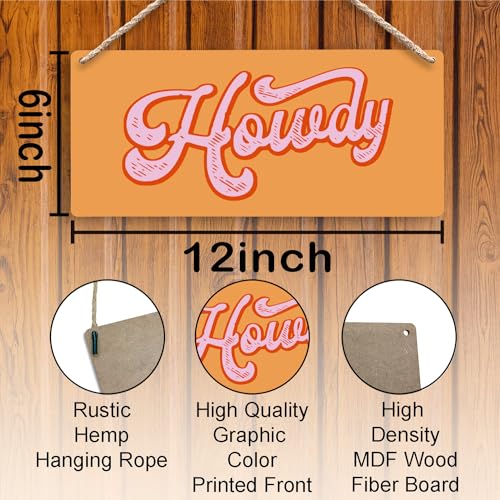 Howdy Western Wooden Hanging Sign 12x6 Inch Wall Decor for Home Office