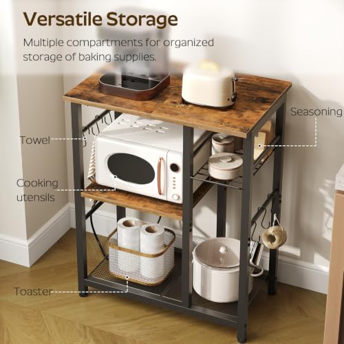 4-Tier Bakers Rack with Charging Station, Microwave Stand & Storage Basket
