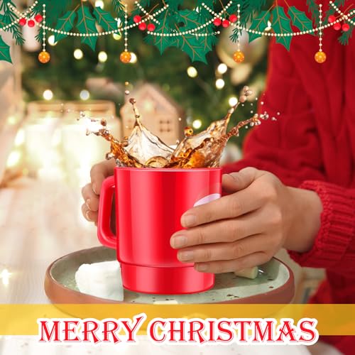 Santa Claus Face Plastic Christmas Mugs Set of 12 with Handles - Festive Holiday Drinkware