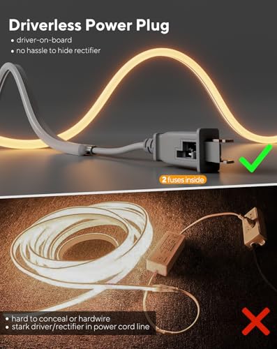 10ft Outdoor LED Neon Rope Light, IP67 Waterproof Silicone Strip, 120V Warm