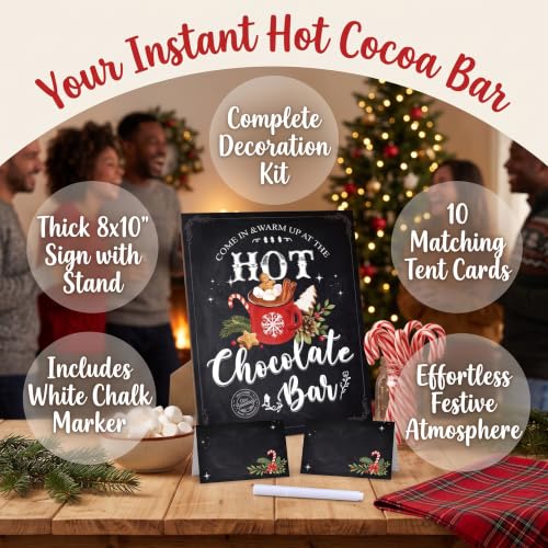 Hot Chocolate Bar Sign Set with 10 Tent Cards & Marker - AtoMCJX Christmas Party Supplies (Cup 1)