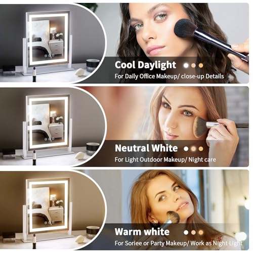 Homtang 13.2 x 11.2 Inch Lighted Makeup Mirror with Touch Control & 3 Color Modes