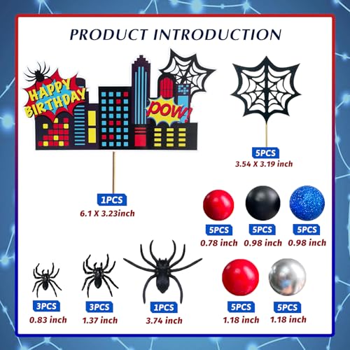 38-Piece Superhero Spider Cake Topper Set with Decorative Balls and Web