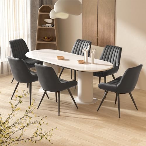 Modern Upholstered Dining Chairs, Set of 4 with Thick Cushions & Metal Legs