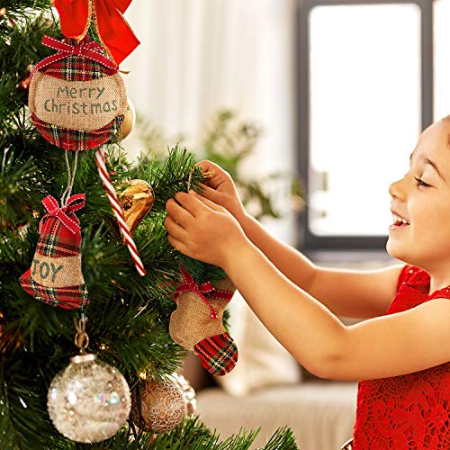 WILLBOND 16-Pack Burlap Christmas Ornaments Set with Buffalo Plaid Design