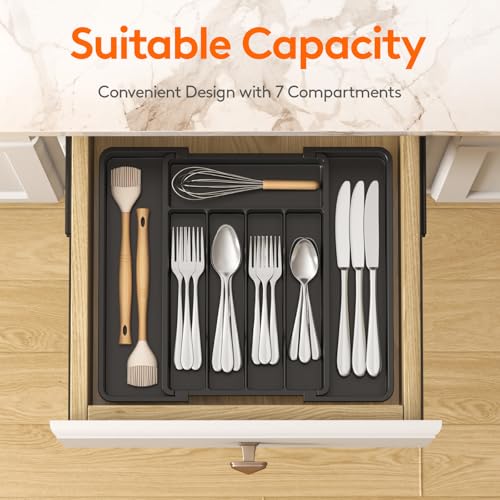 Lifewit Expandable Silverware Organizer & Plastic Utensil Tray for Kitchen Drawer