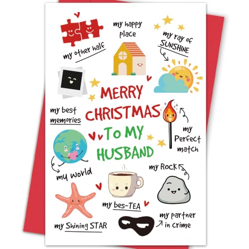Husband Christmas Card 8x5 (8.07 x 5.3 inches) Cute Card for Husband - To My Best Memories My World My Rock - Sibling Variation Husband 01