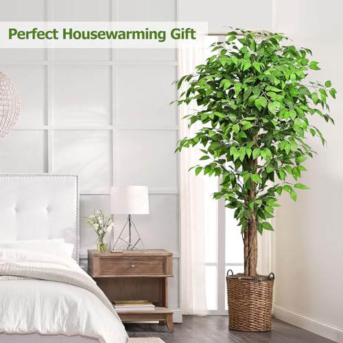 6.2ft Lifelike Artificial Ficus Tree with 3 Trunks for Home Decor