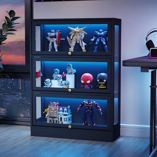 3-Tier Acrylic Display Cabinet with RGB LED Lighting for Collectibles