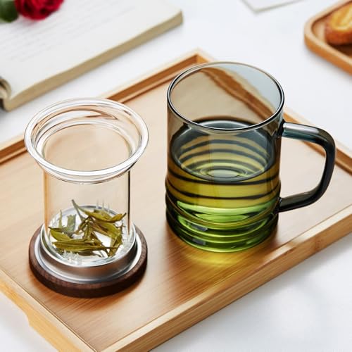 Unbreakable Modern Glass Tea Cup with Infuser & Lid 14.5oz Heat-Resistant Borosilicate