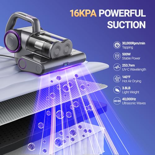 Handheld Mattress Vacuum Cleaner with UV-C Light and HEPA Filtration