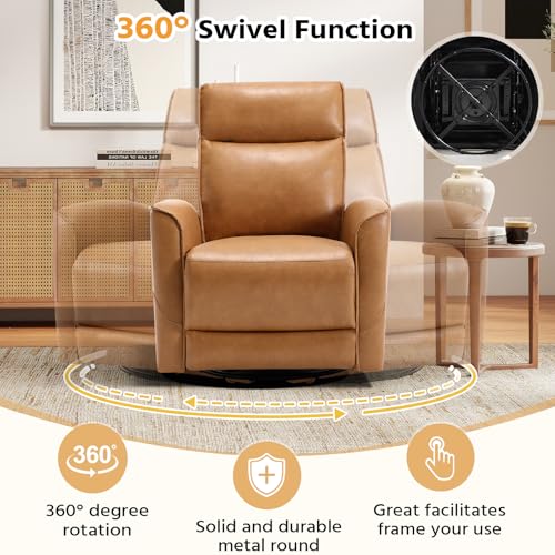 Swivel Rocking Recliner Chair, Manual Faux Leather Nursery Glider