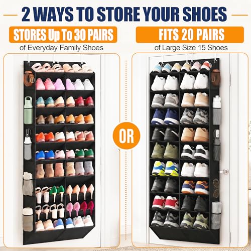 10-Tier Over-the-Door Shoe Organizer with Side Mesh Pockets, Black