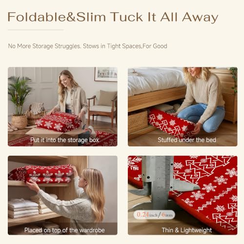 PureCozy 8' x 10' Christmas Snowflake Area Rug, Red – Washable, Non-Slip