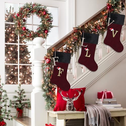 Personalized Burgundy Velvet Christmas Stocking with Gold Monogram, 20-Inch