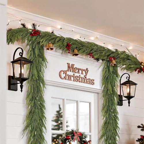 2Pcs 9ft Christmas Norfolk Pine Garland – Premium Norfolk Pine Artificial Garland (9FT) by Tinkllicoy