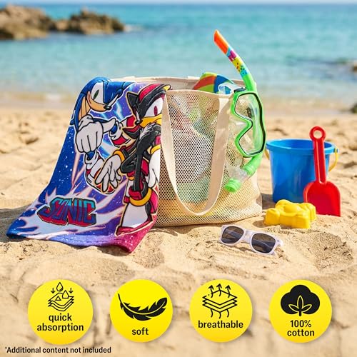 Sonic The Hedgehog Kids Hooded Cotton Bath & Beach Towel Wrap (49"x30")