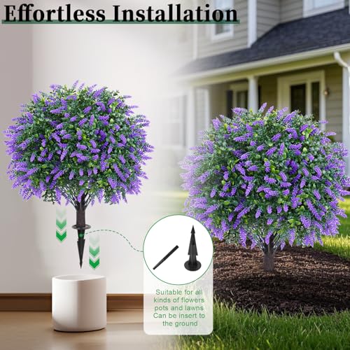 Artificial Boxwood Topiary Ball with Lavender - UV Resistant Set of 2