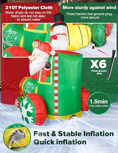 NIORSUN 6FT Inflatable Christmas Train with LED Lights, Santa, Elf & Snowman Yard Decor
