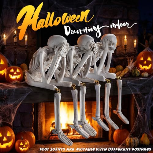 3-Piece See No Evil Halloween Skeleton Statues - Resin Skull Figurines