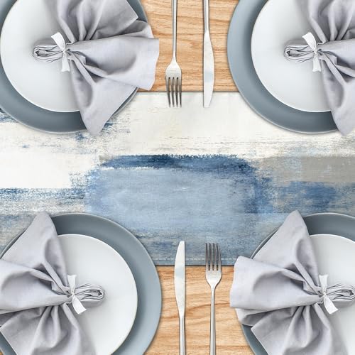 AILUER 13x36 White Gray Table Runner Linen, Modern Farmhouse Dresser Decor