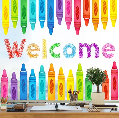 9-Sheet Crayon Window Clings Back to School Classroom Decorations