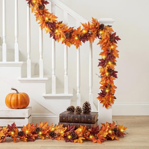 Ghrdopy Style1 9Ft Fall Garland with 42 Lights & Timer - Autumn Decor