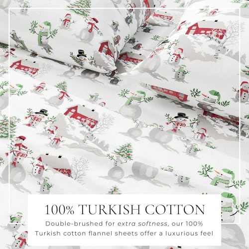 Great Bay Home California King Christmas Flannel Sheet Set - 100% Turkish Cotton, Double-Brushed, Winter Wonderland