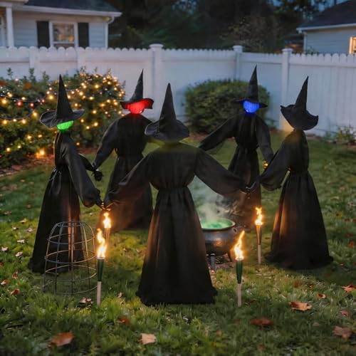 Light Up Holding Hands Witches Outdoor Halloween Decor - 5 Pack, 4.3 Ft
