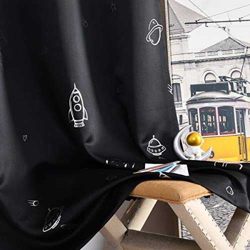 Space Theme Blackout Curtains for Kids Room, 63 Inch Panels, 2-Pack