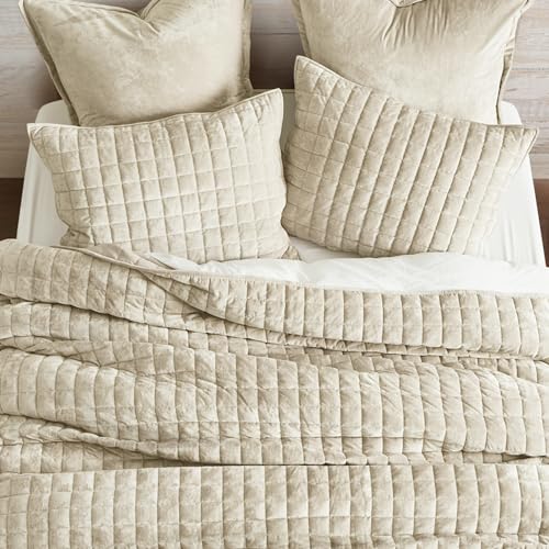 RECYCO Velvet Quilt Set King Size - Soft Channel Stitched Bedspread with 2 Shams