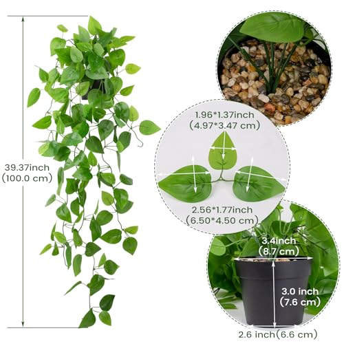 Realistic Artificial Hanging Pothos Plant in Black Pot - 39 Inch Vine
