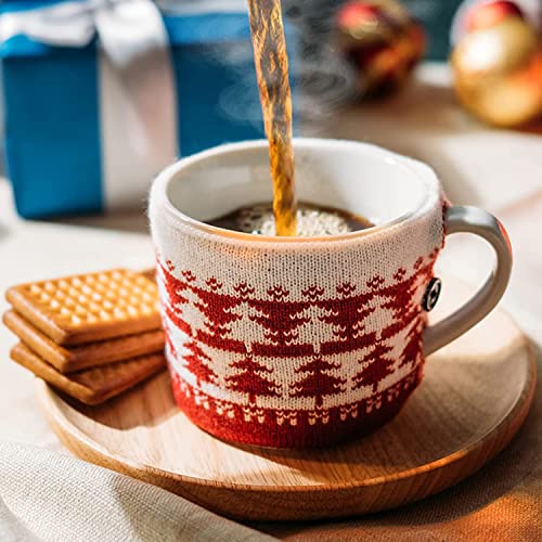 GUTE 14 oz Ugly Christmas Sweater Mug - Red & White Tree Knit Cozy Gift