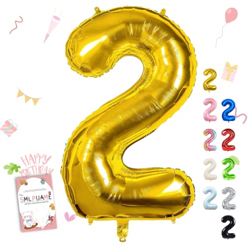 40-Inch Gold Number 2 Balloon - Self-Inflating Birthday Decoration
