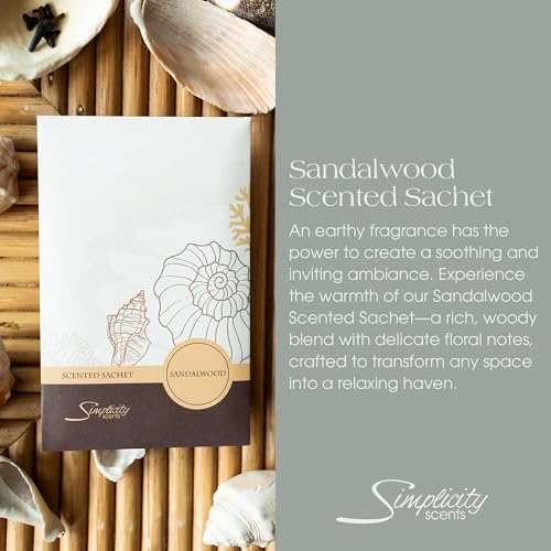 Sandalwood Scented Sachets for Closets and Drawers, 6-Pack Long-Lasting