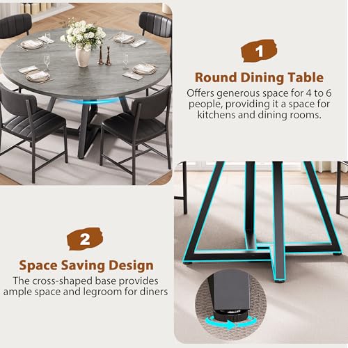 51-Inch Round Dining Table with Pedestal Base, Modern Wood Kitchen Table