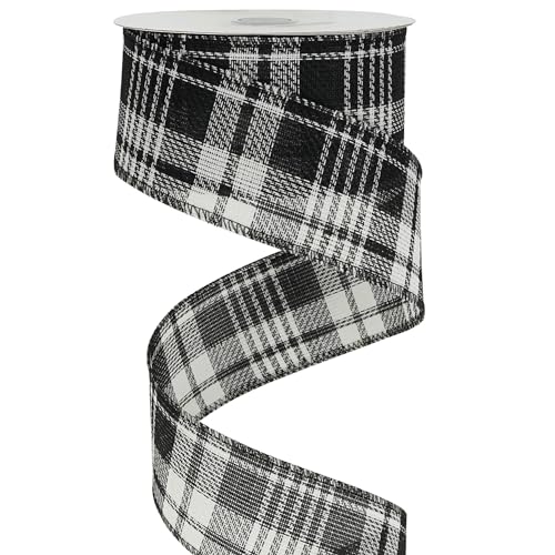 MEEDEE Black & White Wired Ribbon 2.5 Inch Christmas Plaid 25 Yards