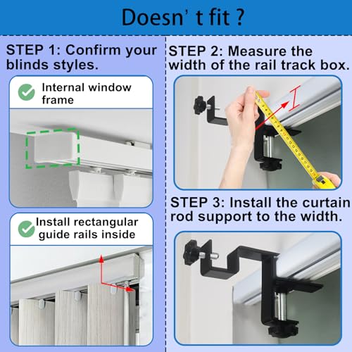 Adjustable Curtain Rod Bracket Set - No Drilling Magnetic Mount, Black