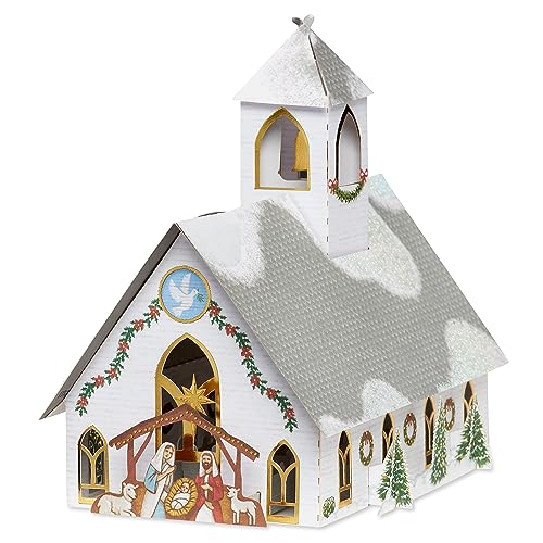 3D Pop-Up Christmas Village Church Tabletop Decor & Keepsake Card
