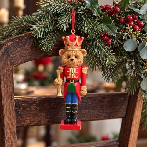 3D Teddy Bear Christmas Ornaments Set of 2 - Resin Holiday Tree Decorations