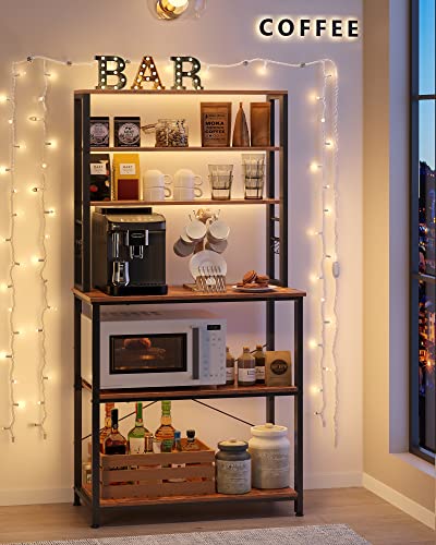 6-Tier Kitchen Baker's Rack with 6 Hooks, Coffee Bar & Microwave Stand