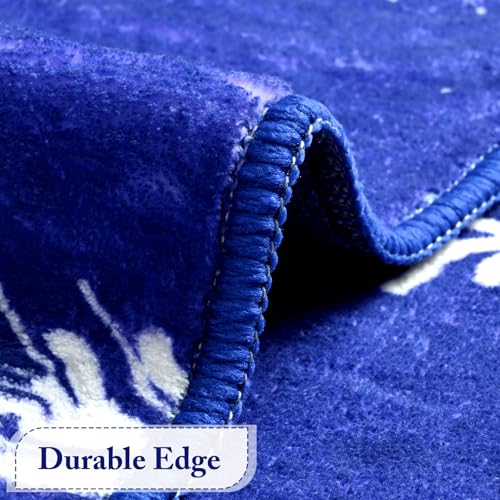 Blue 4ft Christmas Snowflake Round Rug - Washable Non-Slip Holiday Decor