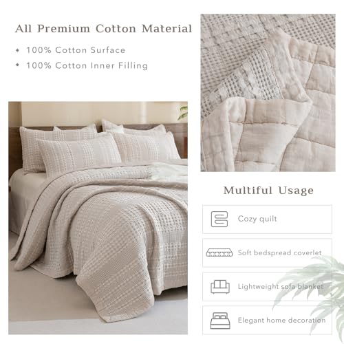 Oversized King Bedspread Set - 3-Piece Cotton Waffle Quilt