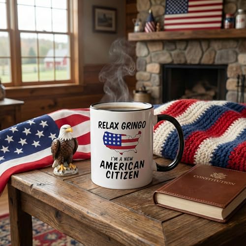 Casitika 11 oz Black Handle 'Relax Gringo I'm a New American Citizen' Mug - Perfect Citizenship Gift