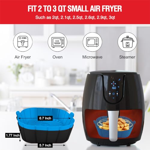 Xabzhzn Blue & Black Silicone Air Fryer Liners for 2-3 Qt Small Air Fryers - Reusable Non-Stick Basket Set