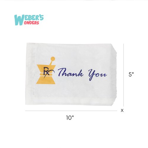 1000 Weber’s Wonders Prescription White Pharmacy Paper Bags - Medicine Container Grocery Bag - Lunch Kraft Bag Party Favor Bag - 5” x 10”