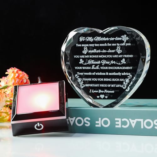 Mother-in-Law Birthday Gift with Colorful LED Base - Style 1 + LED - Heart Crystal Keepsake