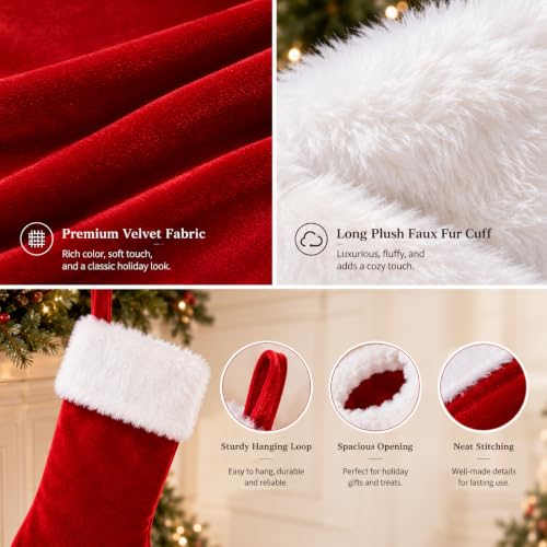 20 Inch Christmas Stockings Decorations Red White Velvet Handmade Holiday Stockings