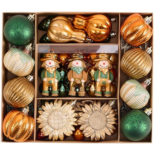 Shatterproof Fall Tree Ornaments Set - 70ct Orange Autumn Harvest Decor