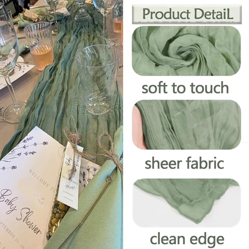 16 Pack Sage Green Cheesecloth Table Runners, 20 x 120 Inch Gauze Table Decor